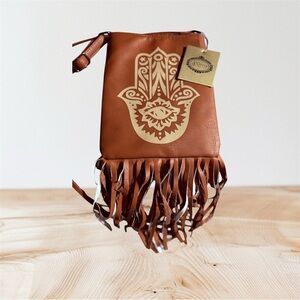 Bohemian Tan Leather Crossbody Bag with Fringe
